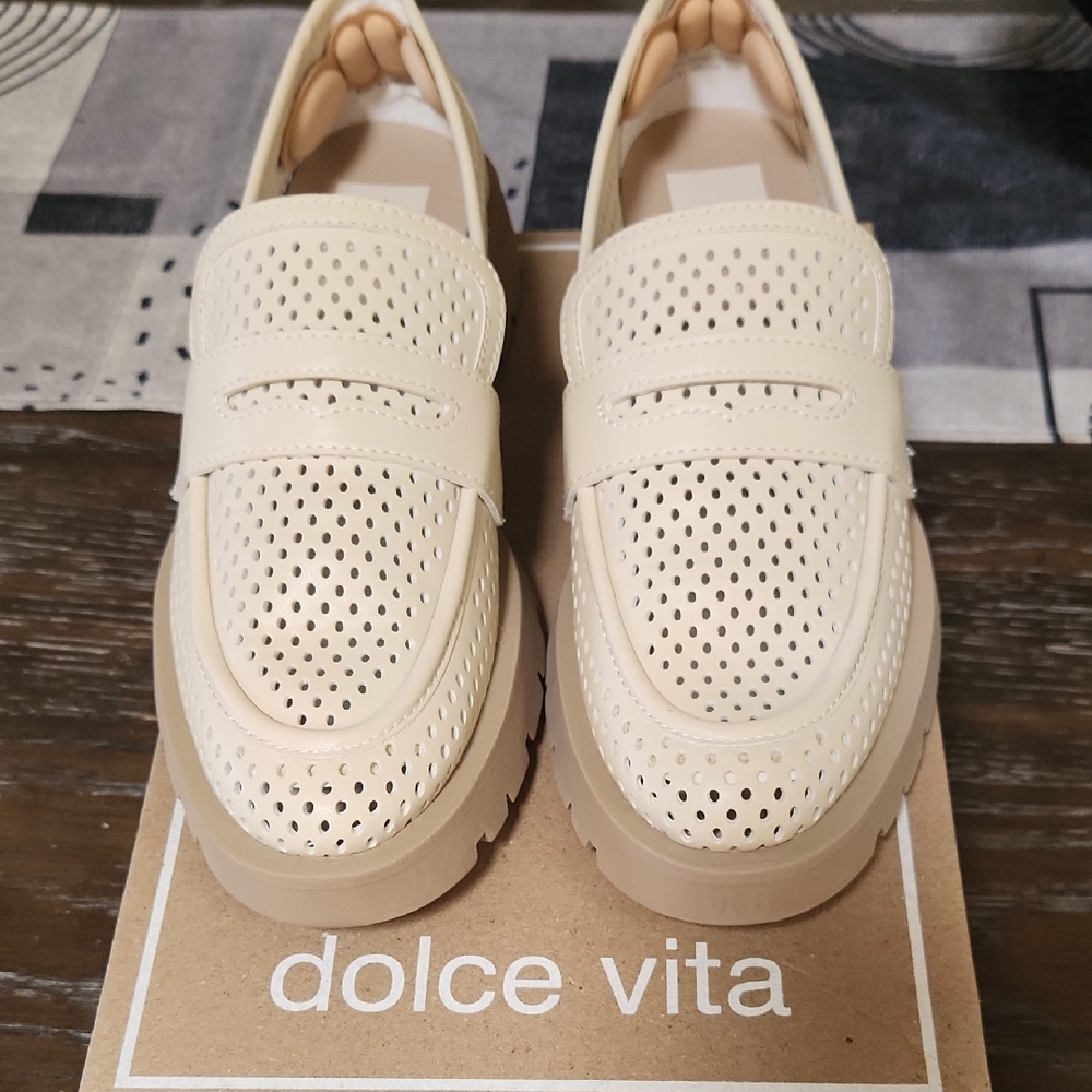 Dolce Vita Cream Flats with Perforated Design